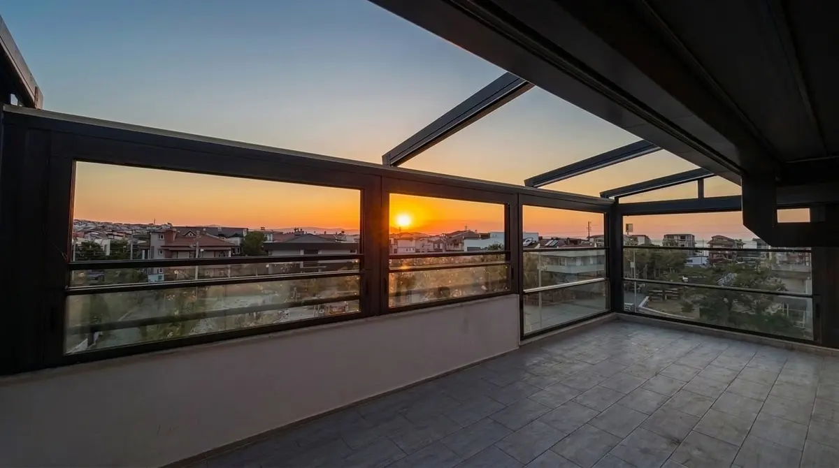 Teras cam tavan sürme cam gün batımı