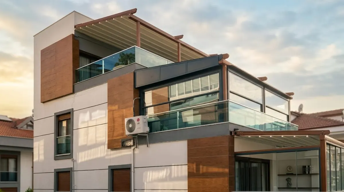 Cam Korkuluk ve Küpeşte · Villa teras pergola cam korkuluk